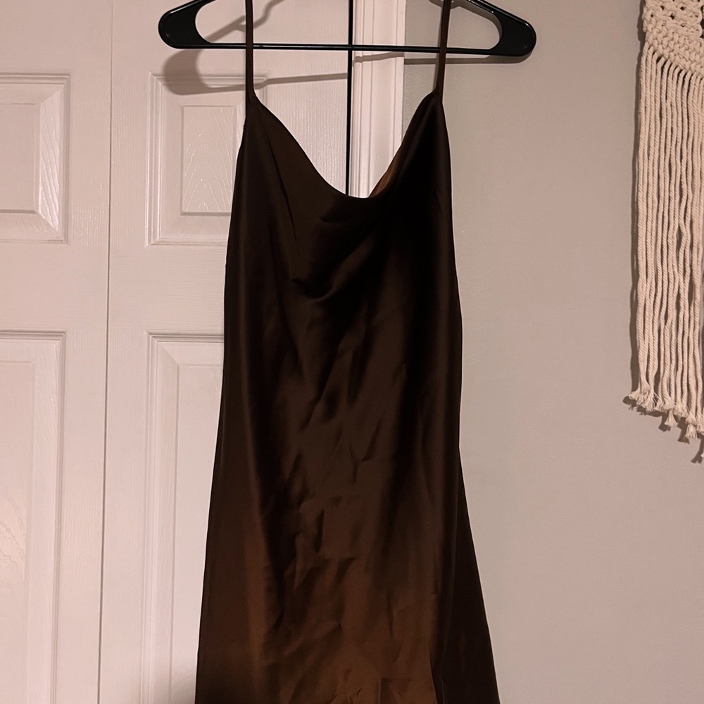 brown cross-back slip dress